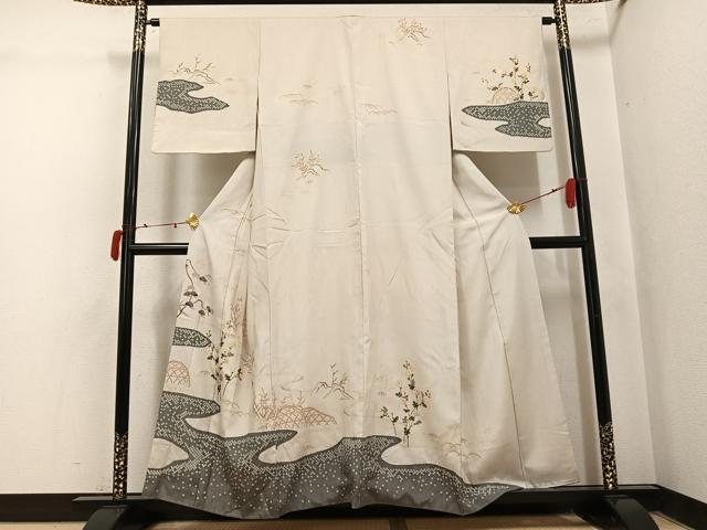 平和屋着物●訪問着　紬地　絞り　草花籬文　金彩　やまと誂製　正絹　逸品　AABJ2958ph
