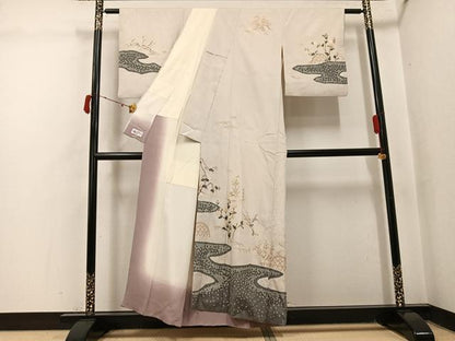 平和屋着物●訪問着　紬地　絞り　草花籬文　金彩　やまと誂製　正絹　逸品　AABJ2958ph