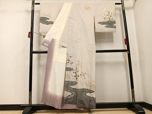 平和屋着物●訪問着　紬地　絞り　草花籬文　金彩　やまと誂製　正絹　逸品　AABJ2958ph