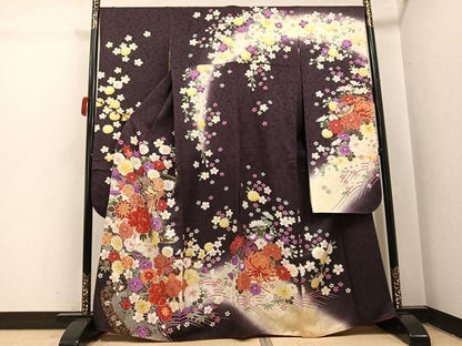 平和屋着物●豪華振袖　駒刺繍　御所車花文　暈し染め　金彩　正絹　逸品　AABJ2960ph