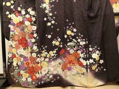 平和屋着物●豪華振袖　駒刺繍　御所車花文　暈し染め　金彩　正絹　逸品　AABJ2960ph
