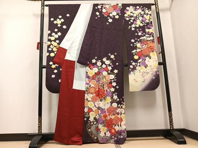平和屋着物●豪華振袖　駒刺繍　御所車花文　暈し染め　金彩　正絹　逸品　AABJ2960ph
