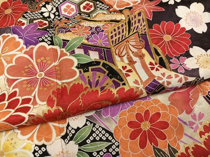 平和屋着物●豪華振袖　駒刺繍　御所車花文　暈し染め　金彩　正絹　逸品　AABJ2960ph