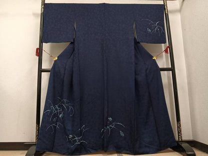 平和屋着物●藍造り国選定無形文化財　藍師・佐藤昭人　訪問着　群鳥　正絹　逸品　AABJ2962ph