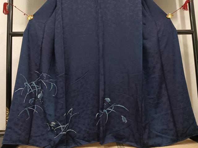 平和屋着物●藍造り国選定無形文化財　藍師・佐藤昭人　訪問着　群鳥　正絹　逸品　AABJ2962ph