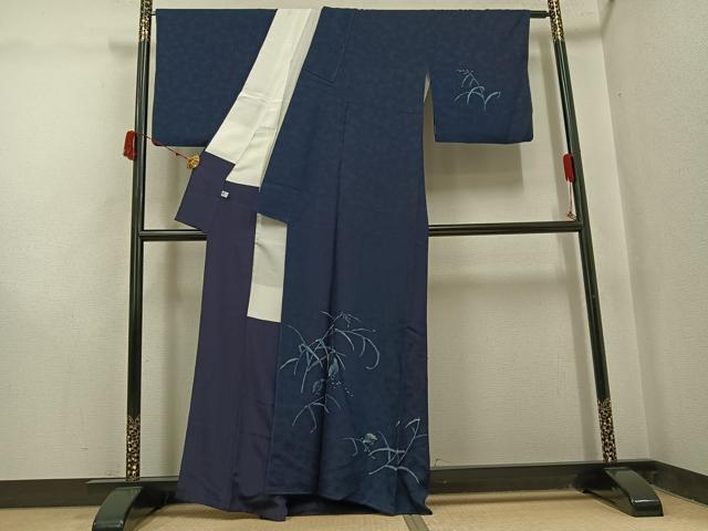 平和屋着物●藍造り国選定無形文化財　藍師・佐藤昭人　訪問着　群鳥　正絹　逸品　AABJ2962ph
