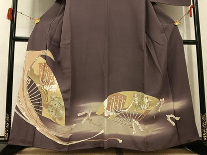 平和屋着物●豪華色留袖　駒刺繍　色紙群鶴扇面草花文　暈し染め　金彩　正絹　逸品　AABJ2963ph