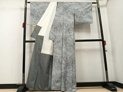 平和屋着物●都喜ヱ門　本場大島紬　白大島　総絣　風景樹林文　藤絹織物謹製　正絹　逸品　AABJ2965ph