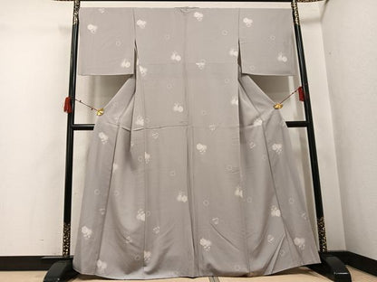 平和屋着物●上質な小紋　雪輪草花文　ほたる暈し　正絹　逸品　AABJ2969ph