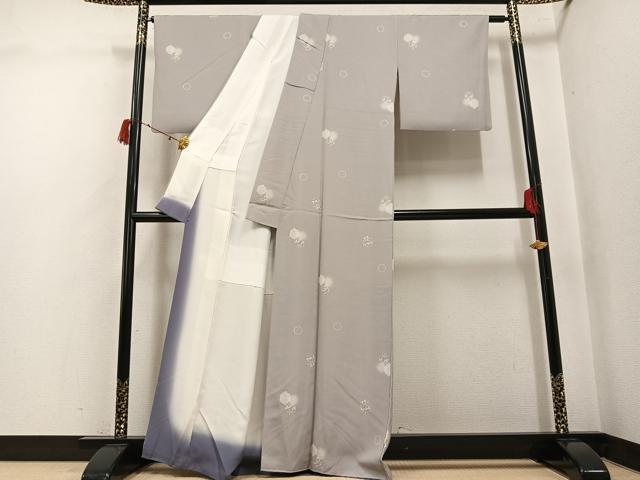 平和屋着物●上質な小紋　雪輪草花文　ほたる暈し　正絹　逸品　AABJ2969ph