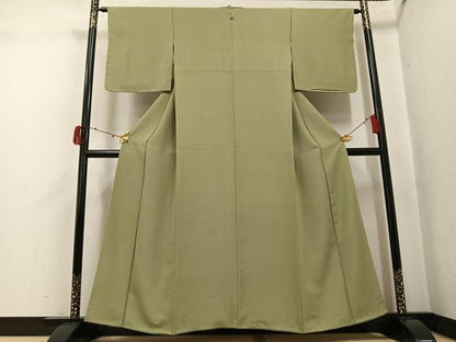平和屋着物●上質な色無地　黄海松茶色　正絹　逸品　AABJ2972ph