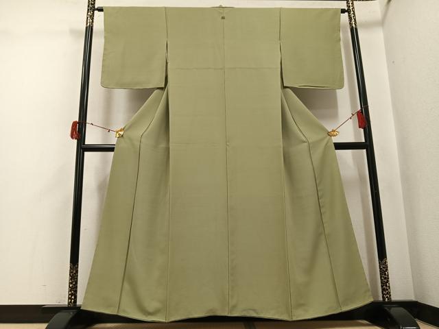 平和屋着物●上質な色無地　黄海松茶色　正絹　逸品　AABJ2972ph