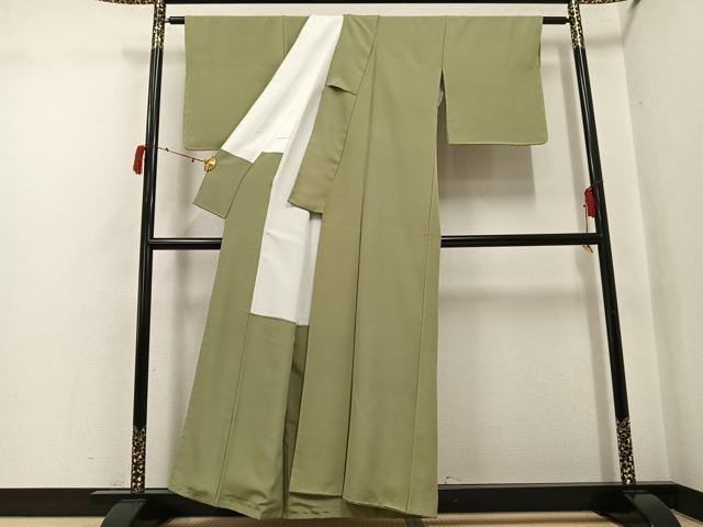 平和屋着物●上質な色無地　黄海松茶色　正絹　逸品　AABJ2972ph