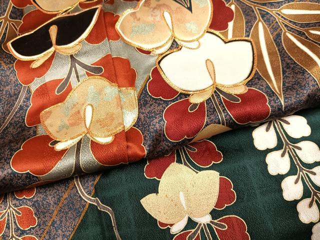 平和屋着物●豪華振袖　駒刺繍　立波花文　金彩　正絹　逸品　AABJ2973ph