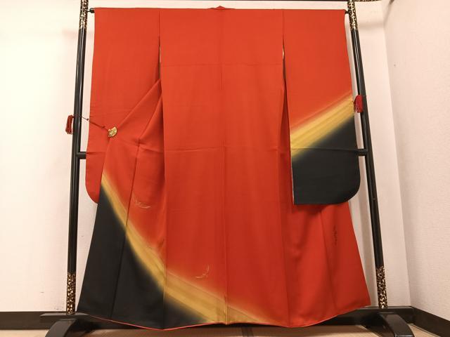 平和屋着物●染色作家　斉藤三才　振袖　寿光織　三才鳥　暈し染め　金糸　正絹　逸品　AABJ2975ph