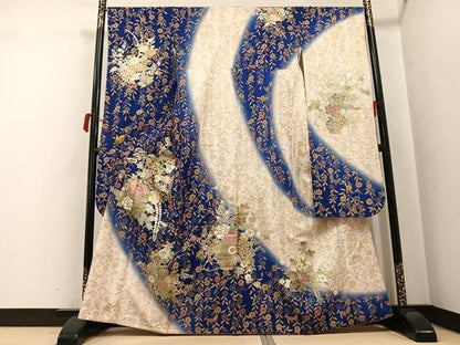 平和屋着物●豪華振袖　草花文　暈し染め　金銀彩　正絹　逸品　AABJ2976ph