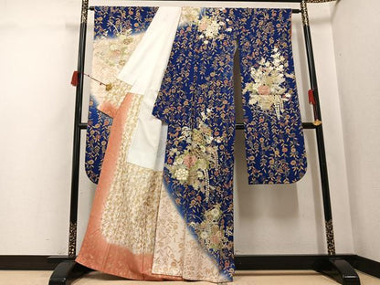 平和屋着物●豪華振袖　草花文　暈し染め　金銀彩　正絹　逸品　AABJ2976ph