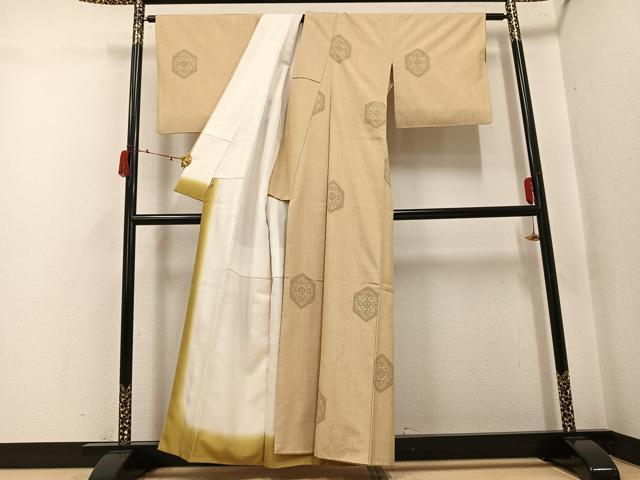 平和屋着物●結城紬　100亀甲　飛び亀甲　亀甲花文　正絹　逸品　AABJ2977ph