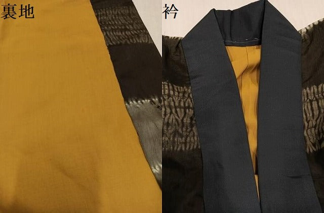 平和屋着物●男性　長襦袢　袷　杢目絞り　横段文　正絹　逸品　AABJ2978ph