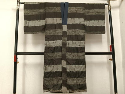 平和屋着物●男性　長襦袢　袷　杢目絞り　横段文　正絹　逸品　AABJ2978ph