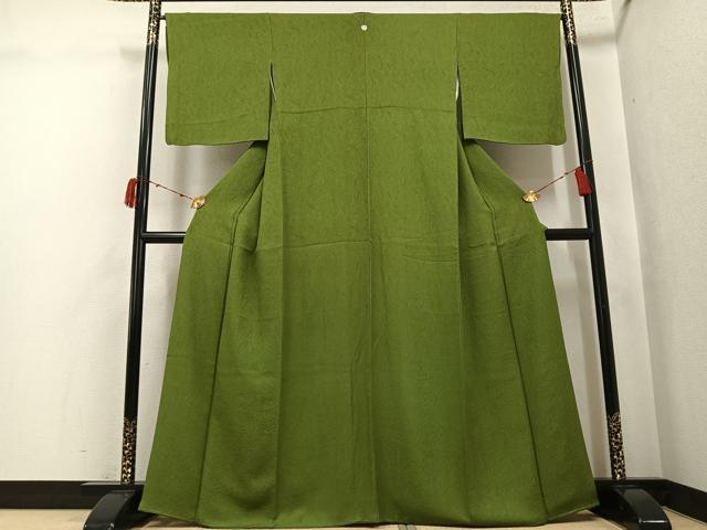 平和屋着物●上質な色無地　草色　正絹　逸品　AABJ2983ph