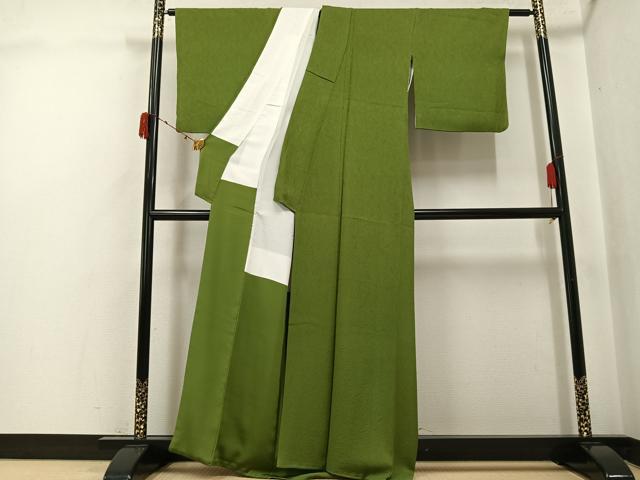 平和屋着物●上質な色無地　草色　正絹　逸品　AABJ2983ph