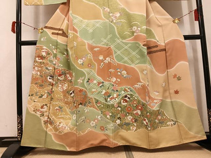 平和屋着物●訪問着　刺繍　草花文　暈し染め　金彩　正絹　逸品　AABJ2985ph
