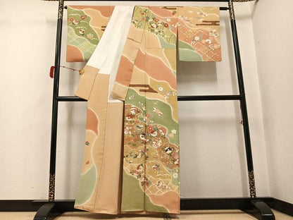 平和屋着物●訪問着　刺繍　草花文　暈し染め　金彩　正絹　逸品　AABJ2985ph