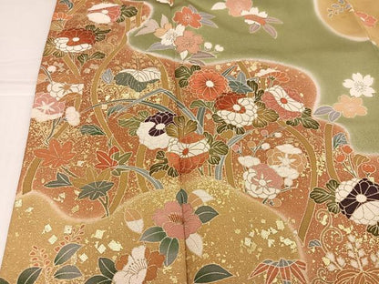 平和屋着物●訪問着　刺繍　草花文　暈し染め　金彩　正絹　逸品　AABJ2985ph