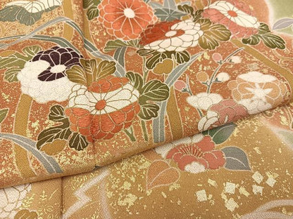 平和屋着物●訪問着　刺繍　草花文　暈し染め　金彩　正絹　逸品　AABJ2985ph