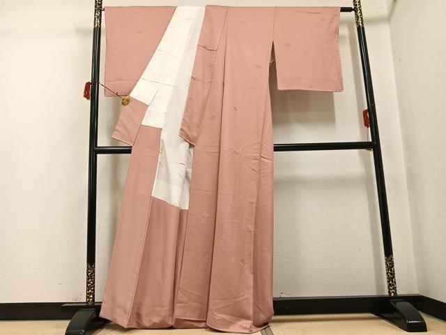 平和屋着物●上質な色無地　花菱地紋　ときがら茶色　正絹　逸品　AABJ2986ph
