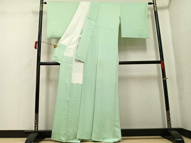 平和屋着物●上質な色無地　松竹梅地紋　薄萌葱色　正絹　逸品　AABJ2990ph