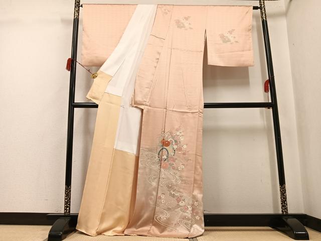 平和屋着物●訪問着　流水花車文　暈し染め　金彩　正絹　逸品　AABJ2991ph