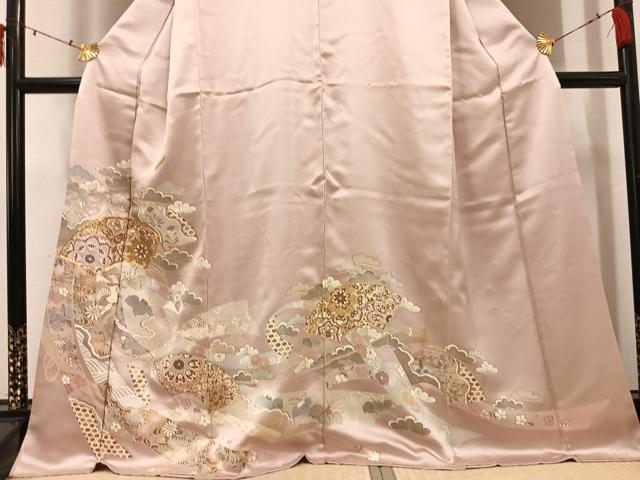 平和屋着物●豪華色留袖　駒刺繍　地紙草花文　金彩　正絹　逸品　AABJ2993ph