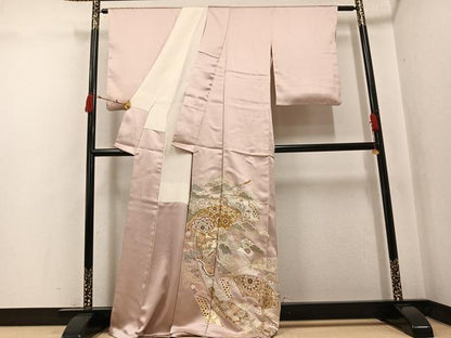 平和屋着物●豪華色留袖　駒刺繍　地紙草花文　金彩　正絹　逸品　AABJ2993ph
