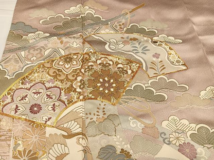 平和屋着物●豪華色留袖　駒刺繍　地紙草花文　金彩　正絹　逸品　AABJ2993ph