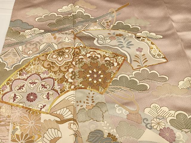平和屋着物●豪華色留袖　駒刺繍　地紙草花文　金彩　正絹　逸品　AABJ2993ph
