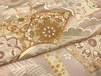 平和屋着物●豪華色留袖　駒刺繍　地紙草花文　金彩　正絹　逸品　AABJ2993ph