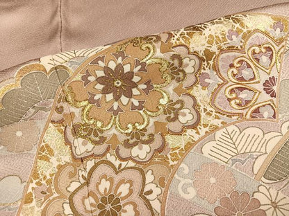 平和屋着物●豪華色留袖　駒刺繍　地紙草花文　金彩　正絹　逸品　AABJ2993ph