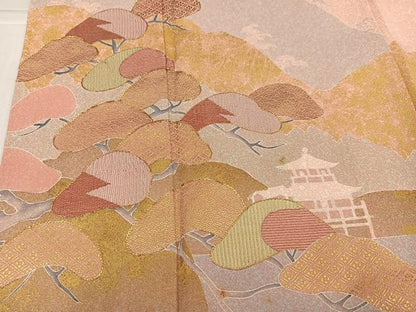 平和屋着物●京友禅の第一人者　松井青々　訪問着　駒刺繍　遠山風景松文　金彩　正絹　逸品　AABJ2998ph
