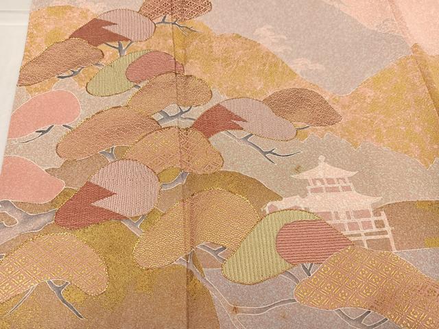 平和屋着物●京友禅の第一人者　松井青々　訪問着　駒刺繍　遠山風景松文　金彩　正絹　逸品　AABJ2998ph
