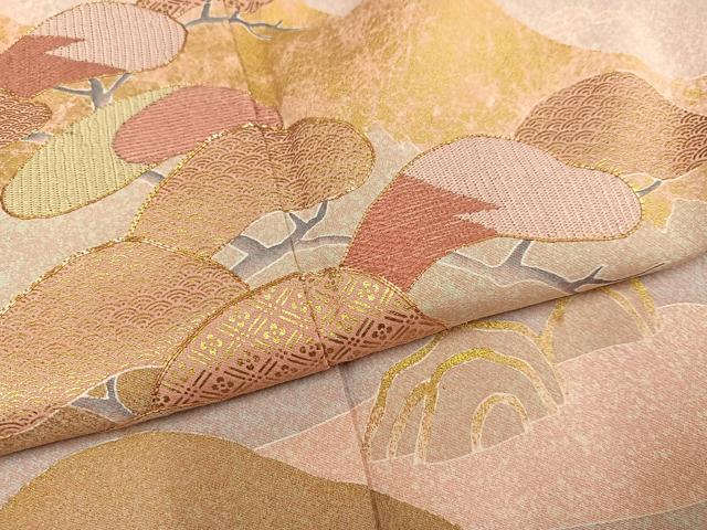 平和屋着物●京友禅の第一人者　松井青々　訪問着　駒刺繍　遠山風景松文　金彩　正絹　逸品　AABJ2998ph