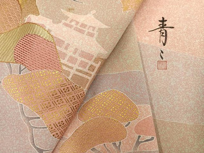 平和屋着物●京友禅の第一人者　松井青々　訪問着　駒刺繍　遠山風景松文　金彩　正絹　逸品　AABJ2998ph