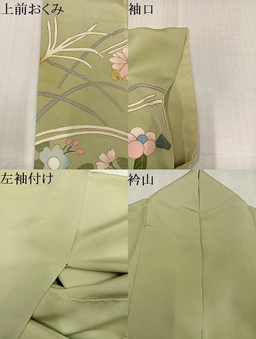 平和屋着物●京友禅作家　米沢新之助　訪問着　駒刺繍　草花文　金彩　正絹　逸品　AABJ3006ph