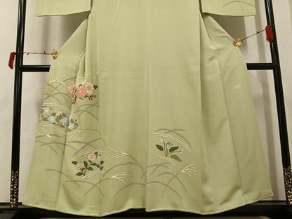 平和屋着物●京友禅作家　米沢新之助　訪問着　駒刺繍　草花文　金彩　正絹　逸品　AABJ3006ph