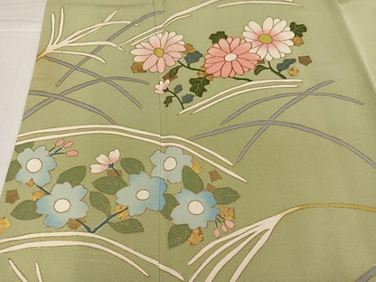 平和屋着物●京友禅作家　米沢新之助　訪問着　駒刺繍　草花文　金彩　正絹　逸品　AABJ3006ph