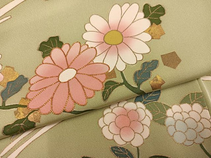 平和屋着物●京友禅作家　米沢新之助　訪問着　駒刺繍　草花文　金彩　正絹　逸品　AABJ3006ph