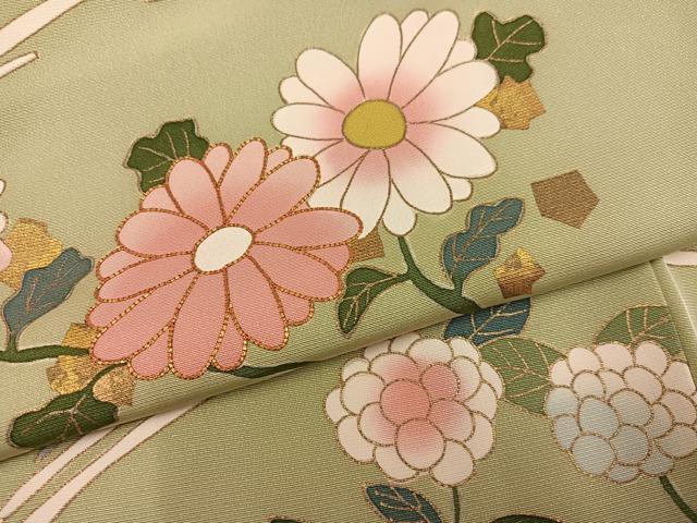 平和屋着物●京友禅作家　米沢新之助　訪問着　駒刺繍　草花文　金彩　正絹　逸品　AABJ3006ph