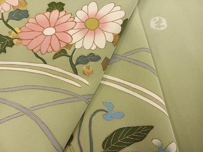 平和屋着物●京友禅作家　米沢新之助　訪問着　駒刺繍　草花文　金彩　正絹　逸品　AABJ3006ph
