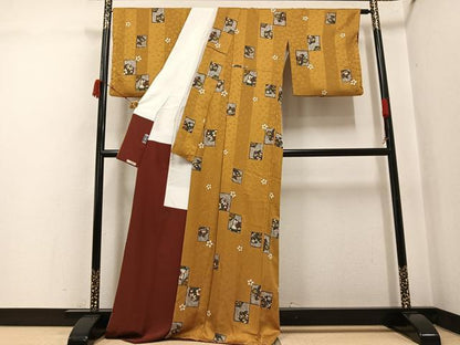 平和屋着物●上質な小紋　色紙兎花鞠文　金彩　ロング丈　正絹　逸品　AABJ3007ph